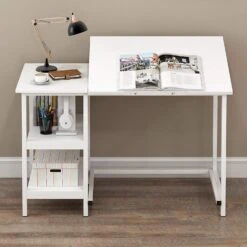 Atelier Adjustable Desk With Shelves In White -Garden Store 819NUKKjZnL. SL1500