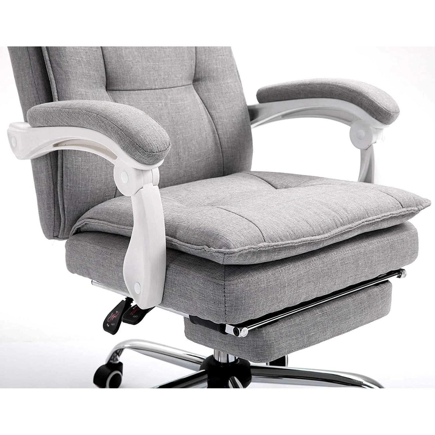 Executive Double Layer Padding Recline Office Desk Chair With Footrest, MR77 Grey Fabric 9 Executive Double Layer Padding Recline Office Desk Chair With Footrest, MR77 Grey Fabric - Image 8