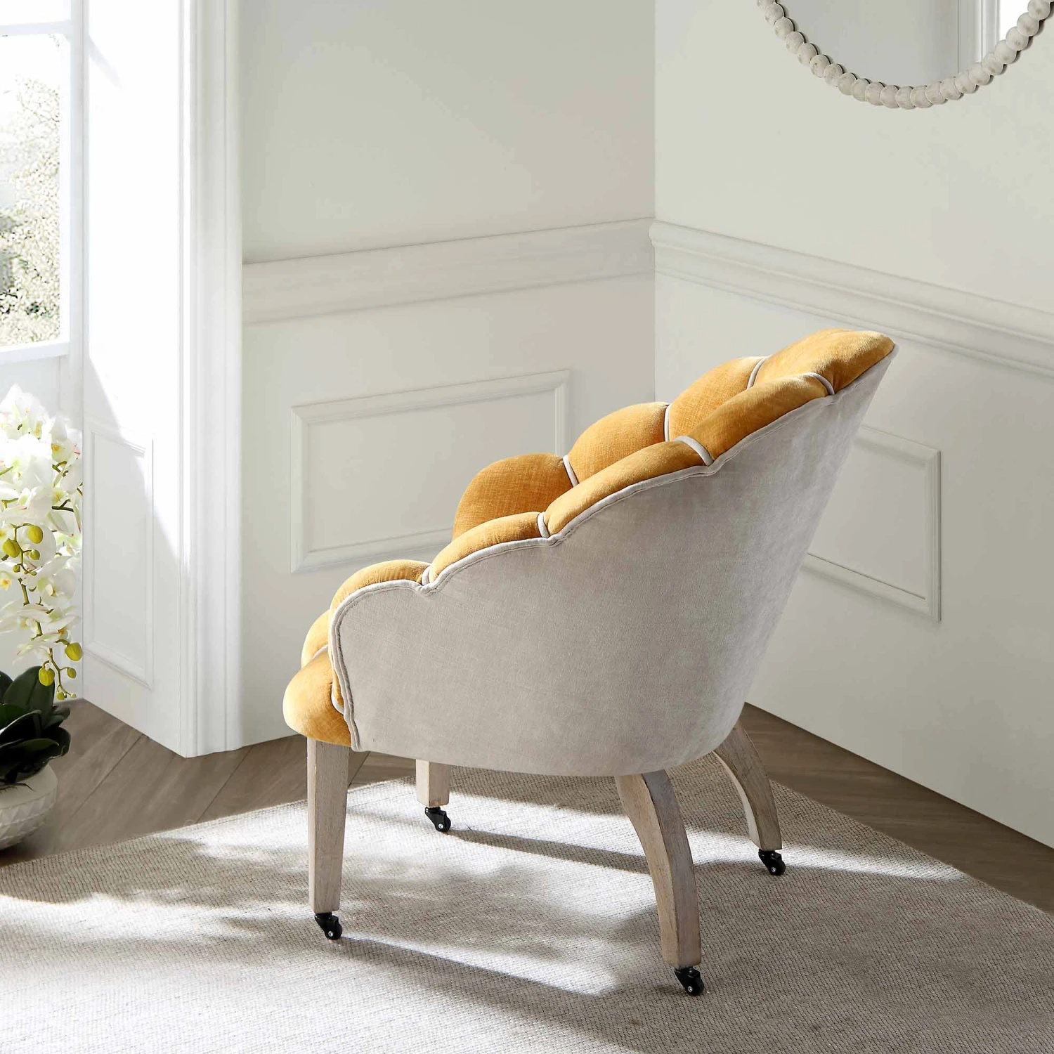 Barnard Scalloped Clam Chair, Mustard Chenille 5 Barnard Scalloped Clam Chair, Mustard Chenille - Image 3