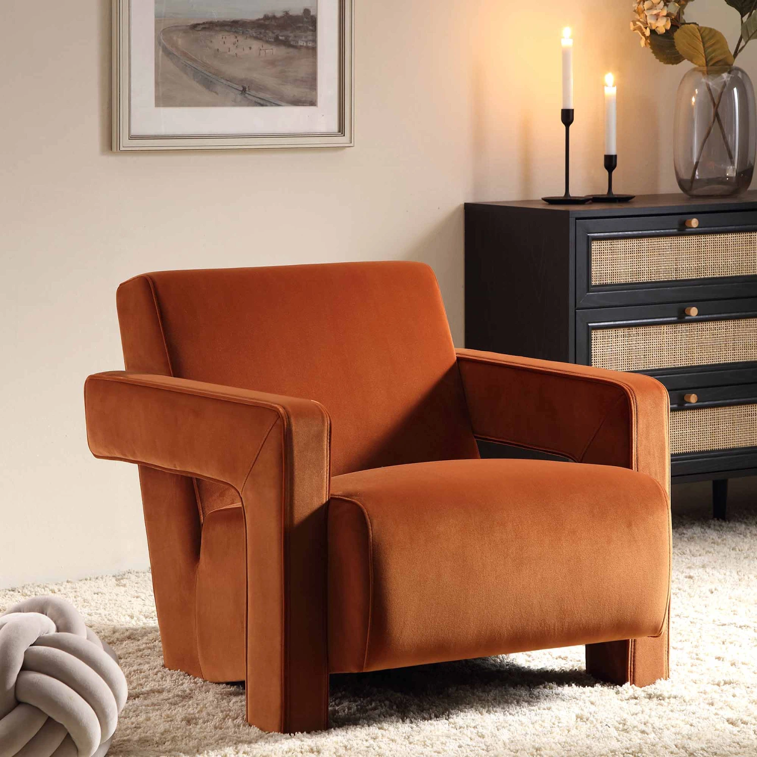 Brompton Sculptural Armchair, Rust Velvet 2 Brompton Sculptural Armchair, Rust Velvet
