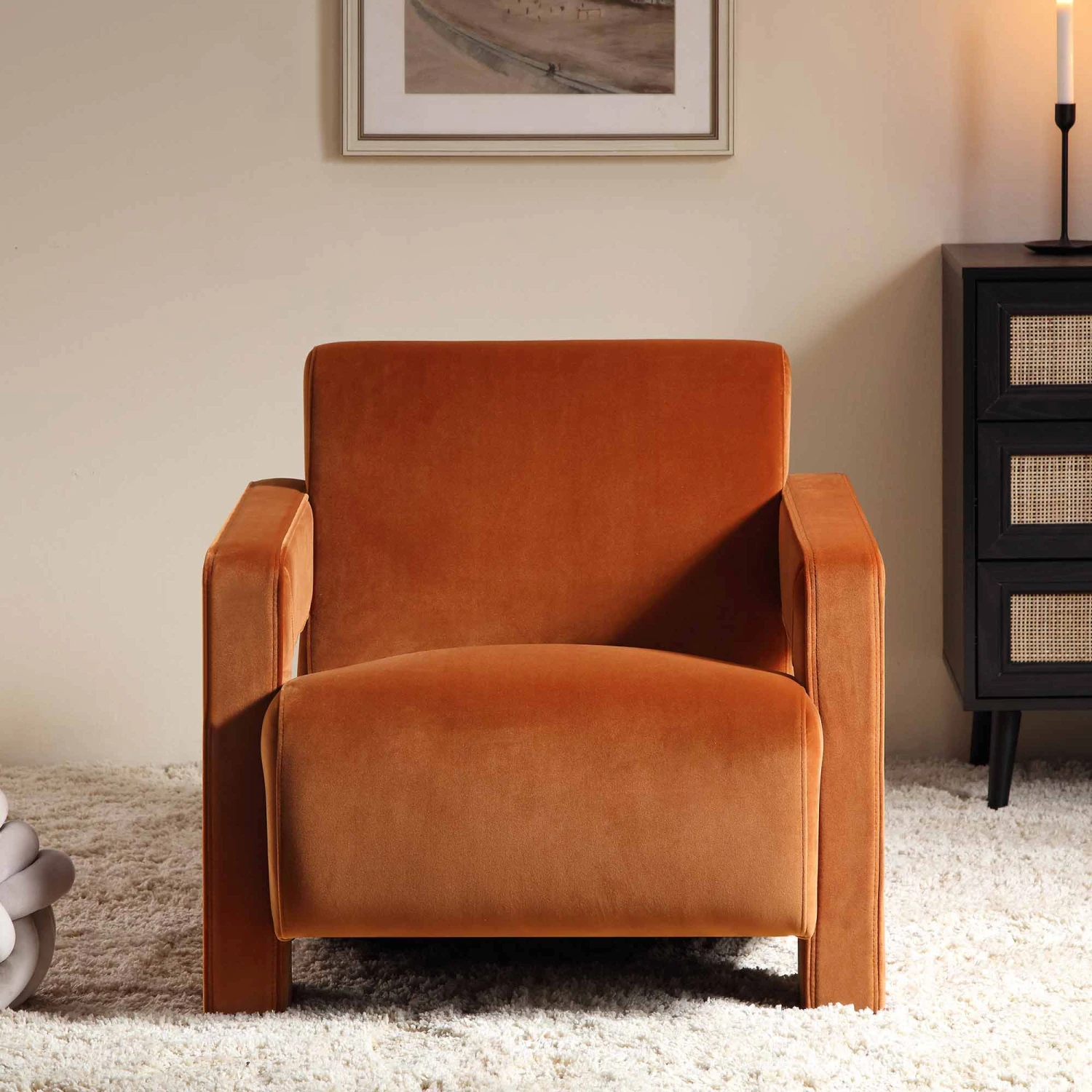 Brompton Sculptural Armchair, Rust Velvet 3 Brompton Sculptural Armchair, Rust Velvet - Image 2