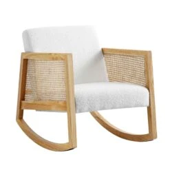 Fyne Ecru Boucle Rocking Armchair With Rattan Armrests 14 Fyne Ecru Boucle Rocking Armchair With Rattan Armrests -Garden Store ACH 40 ECRU NAT WB1