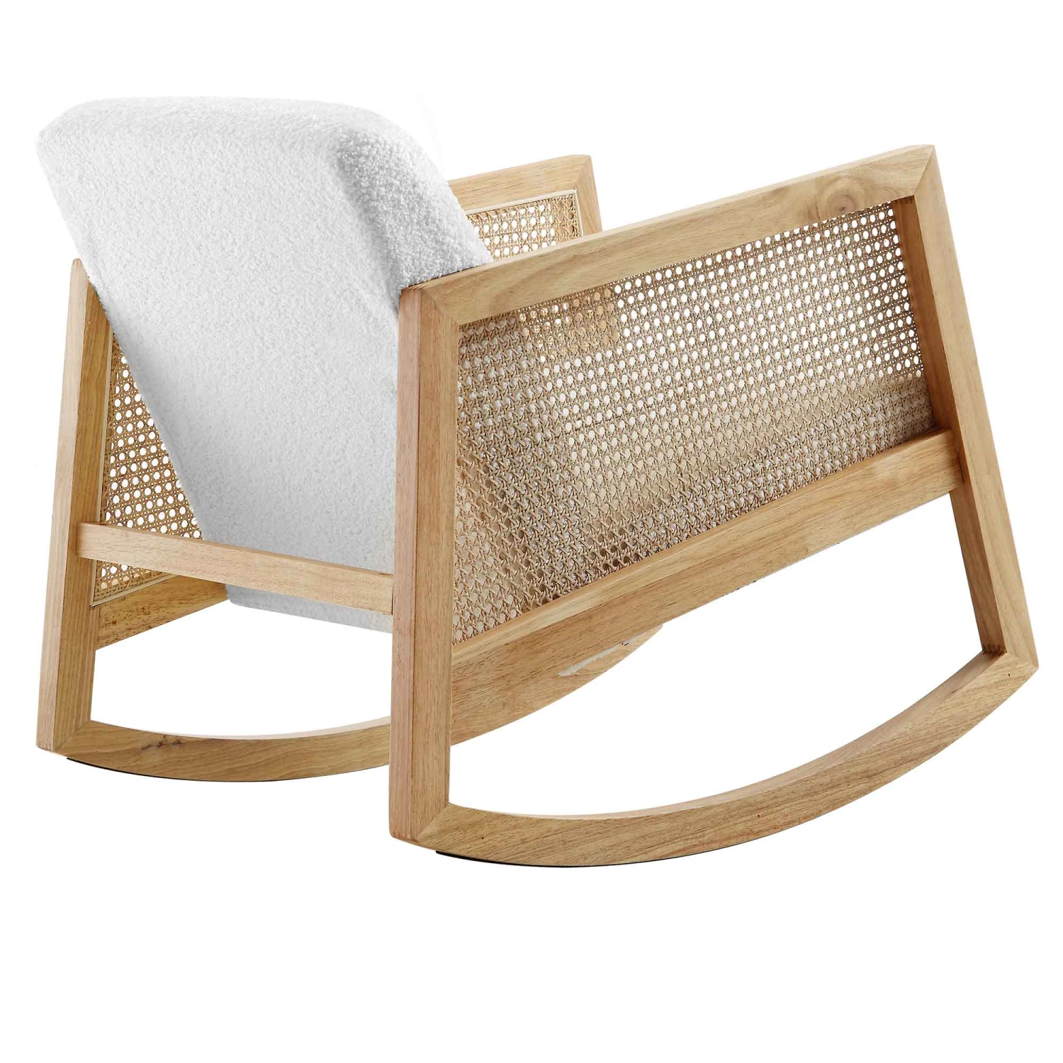 Fyne Ecru Boucle Rocking Armchair With Rattan Armrests 8 Fyne Ecru Boucle Rocking Armchair With Rattan Armrests - Image 7