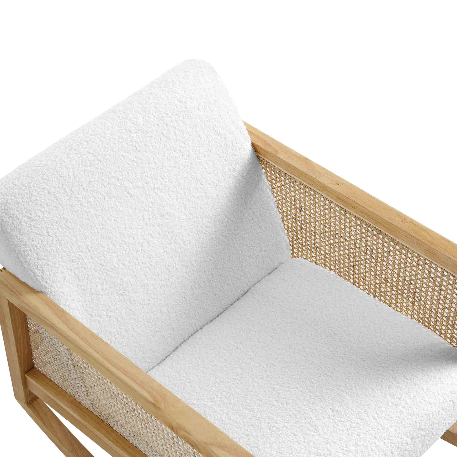 Fyne Ecru Boucle Rocking Armchair With Rattan Armrests 9 Fyne Ecru Boucle Rocking Armchair With Rattan Armrests - Image 8