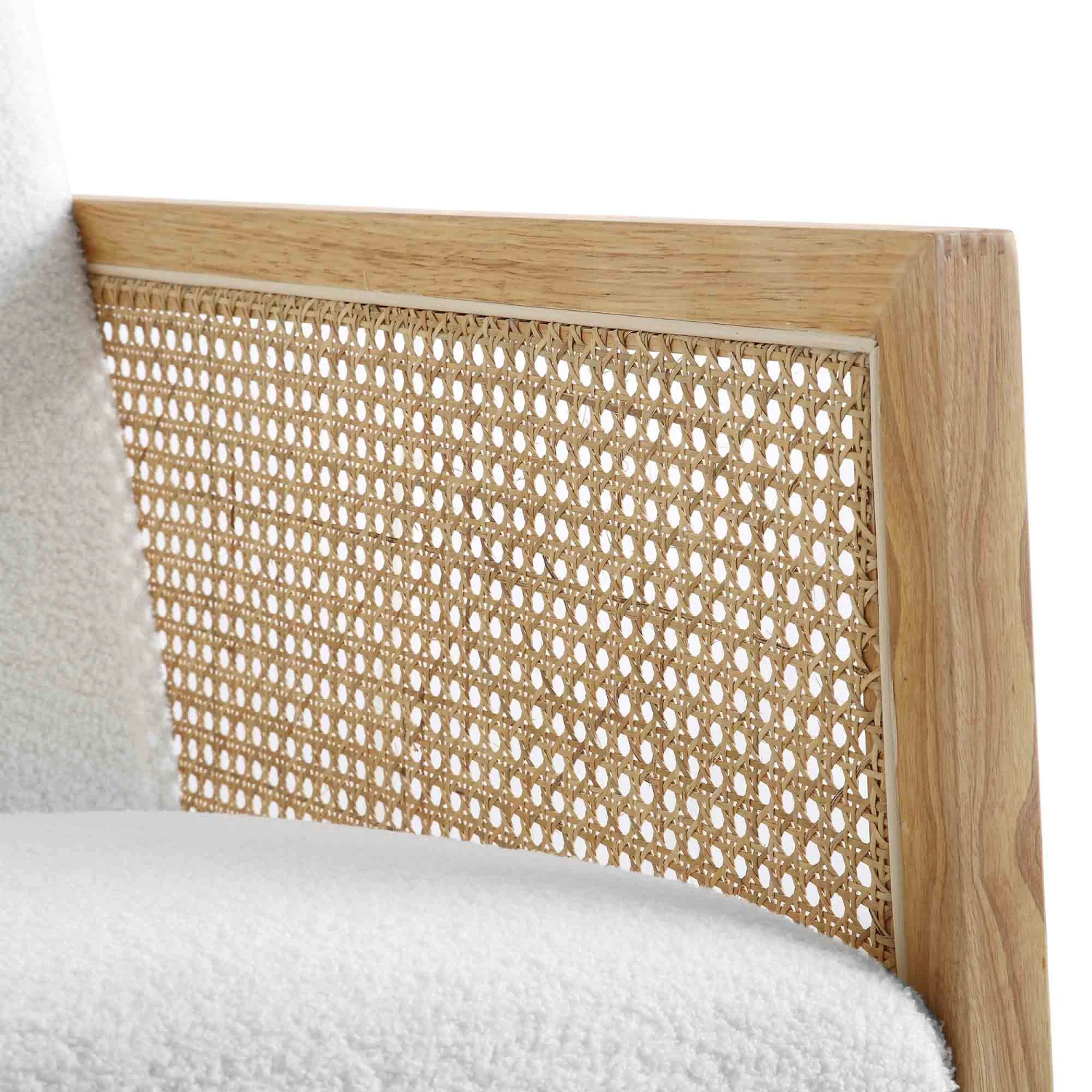 Fyne Ecru Boucle Rocking Armchair With Rattan Armrests 10 Fyne Ecru Boucle Rocking Armchair With Rattan Armrests - Image 9