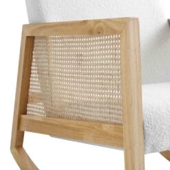 Fyne Ecru Boucle Rocking Armchair With Rattan Armrests 21 Fyne Ecru Boucle Rocking Armchair With Rattan Armrests -Garden Store ACH 40 ECRU NAT detail3