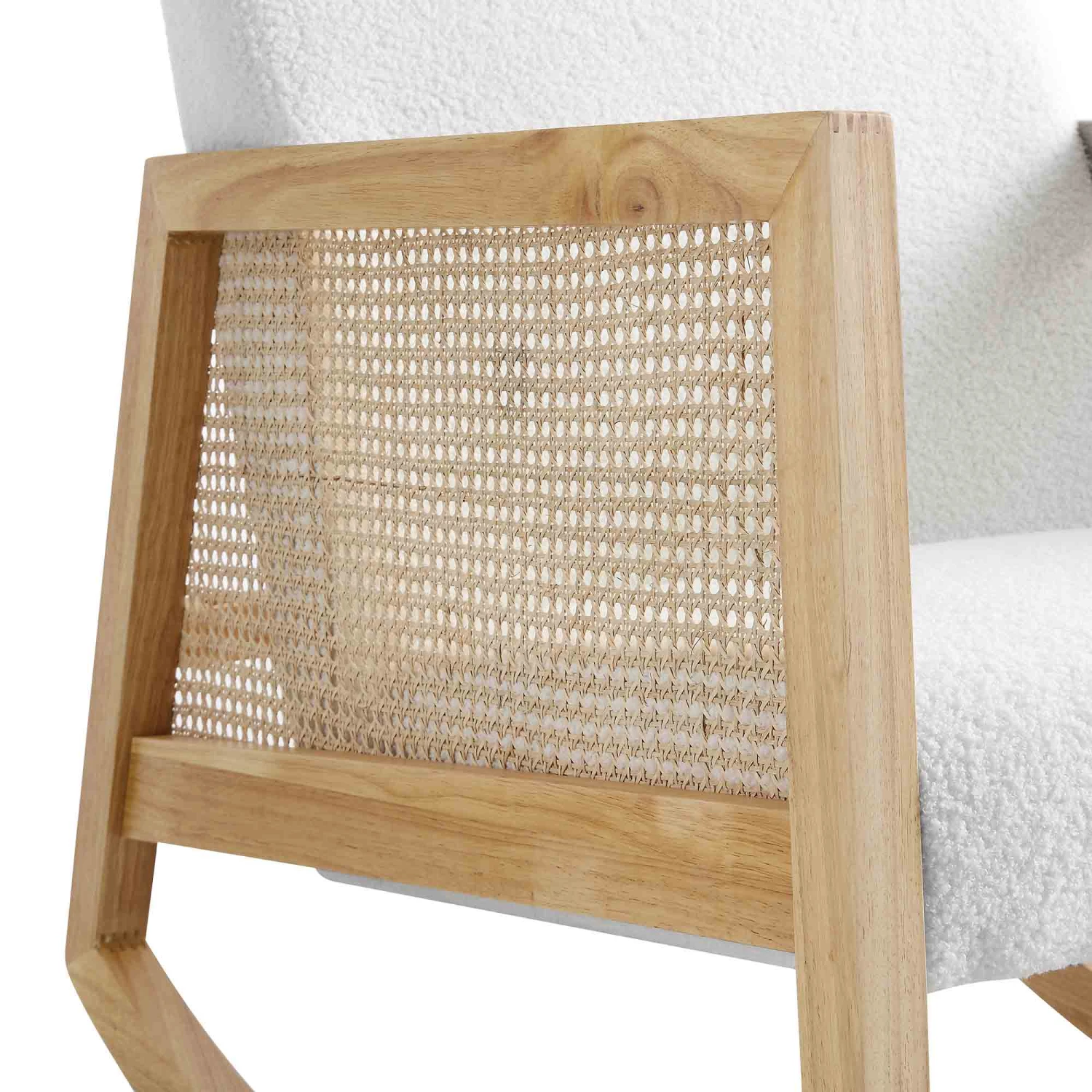 Fyne Ecru Boucle Rocking Armchair With Rattan Armrests 11 Fyne Ecru Boucle Rocking Armchair With Rattan Armrests - Image 10
