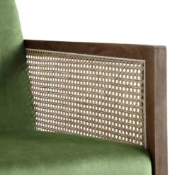 Fyne Moss Green Velvet Rocking Armchair With Rattan Armrests -Garden Store ACH 40 GREEN WALN detail3