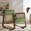 Fyne Moss Green Velvet Rocking Armchair With Rattan Armrests 1 Fyne Moss Green Velvet Rocking Armchair With Rattan Armrests -Garden Store ACH 40 GREEN WALN main