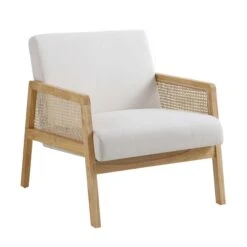 Fyne Beige Fabric Natural Frame Rattan Armchair -Garden Store ACH 608 BEIGEFAB NAT WB1