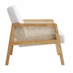 Fyne Beige Fabric Natural Frame Rattan Armchair -Garden Store ACH 608 BEIGEFAB NAT WB3