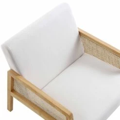 Fyne Beige Fabric Natural Frame Rattan Armchair -Garden Store ACH 608 BEIGEFAB NAT detail1