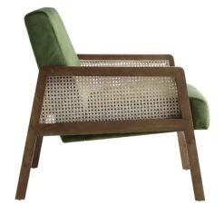 Fyne Moss Green Velvet Walnut Frame Rattan Armchair -Garden Store ACH 608 GREENVEL WALN WB3