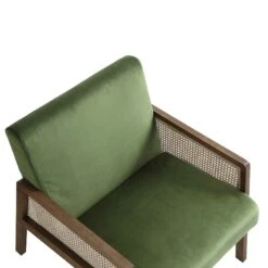 Fyne Moss Green Velvet Walnut Frame Rattan Armchair -Garden Store ACH 608 GREENVEL WALN detail1