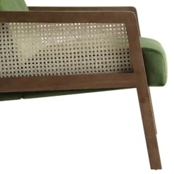 Fyne Moss Green Velvet Walnut Frame Rattan Armchair -Garden Store ACH 608 GREENVEL WALN detail4