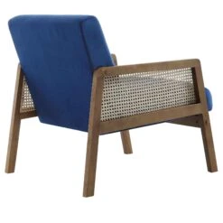 Fyne Navy Blue Velvet Walnut Frame Rattan Armchair -Garden Store ACH 608 NAVYVEL WALN WB4