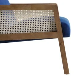 Fyne Navy Blue Velvet Walnut Frame Rattan Armchair -Garden Store ACH 608 NAVYVEL WALN detail4