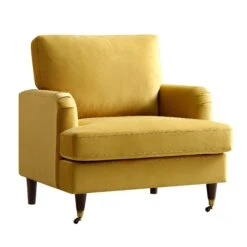 Brigette Mustard Velvet Armchair With Antique Brass Castor Legs -Garden Store AYSF 010 MUSTARD VEL 1ST WB1