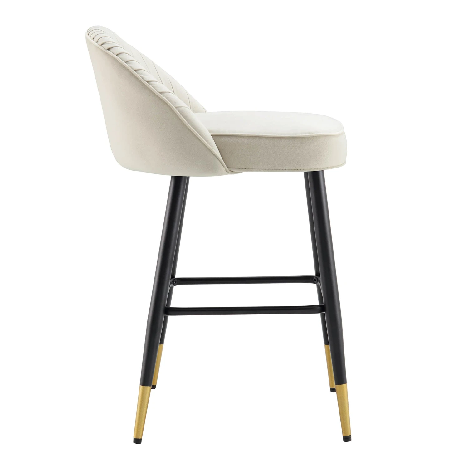 Miyae Set Of 2 Pleated Champagne Beige Velvet Upholstered Counter Stools 9 Miyae Set Of 2 Pleated Champagne Beige Velvet Upholstered Counter Stools - Image 7