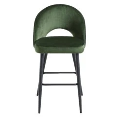 Oakley Set Of 2 Dark Green Velvet Upholstered Counter Stools With Contrast Piping -Garden Store BCH 2155 DARKGREEN VEL 2P WB2