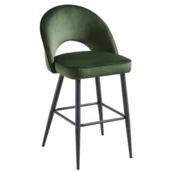 Oakley Set Of 2 Dark Green Velvet Upholstered Counter Stools With Contrast Piping -Garden Store BCH 2155 DARKGREEN VEL 2P WB3