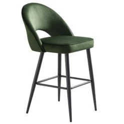 Oakley Set Of 2 Dark Green Velvet Upholstered Counter Stools With Contrast Piping -Garden Store BCH 2155 DARKGREEN VEL 2P WB4