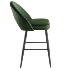 Oakley Set Of 2 Dark Green Velvet Upholstered Counter Stools With Contrast Piping -Garden Store BCH 2155 DARKGREEN VEL 2P WB5