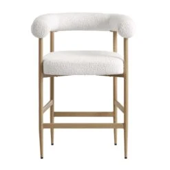 Fulbourn White Boucle Counter Stool With Natural Wood Effect Legs -Garden Store BCH 2171 WHITE BOUCLE NAT WB1
