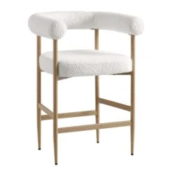 Fulbourn White Boucle Counter Stool With Natural Wood Effect Legs -Garden Store BCH 2171 WHITE BOUCLE NAT WB2