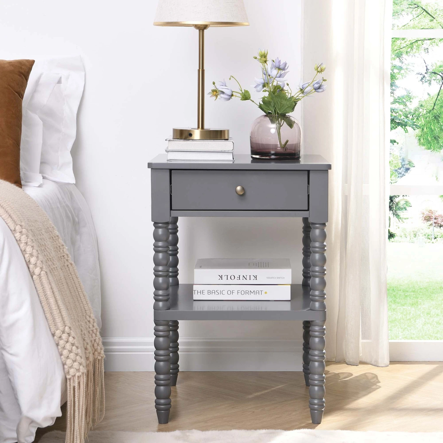 Aldwinke Dark Grey Bobbin 1 Drawer Side Table 4 Aldwinke Dark Grey Bobbin 1 Drawer Side Table - Image 2