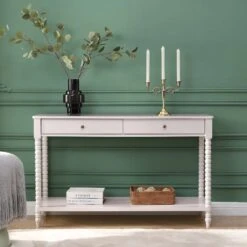 Aldwinke Beige Bobbin 2 Drawer Large Console Table