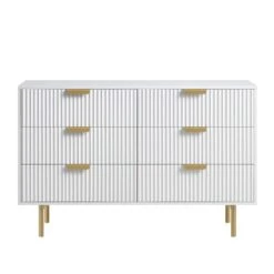Richmond Ridged Wide Chest Of 6 Drawers, Matte White -Garden Store BSD 107 WHITE WB1
