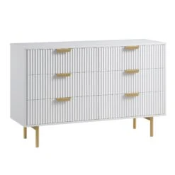 Richmond Ridged Wide Chest Of 6 Drawers, Matte White -Garden Store BSD 107 WHITE WB2