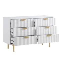 Richmond Ridged Wide Chest Of 6 Drawers, Matte White -Garden Store BSD 107 WHITE WB3