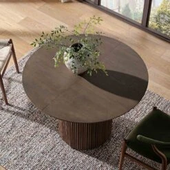 Maru Round 4-6 Seater Extending Oak Pedestal Dining Table, Silver Oak 21 Maru Round 4-6 Seater Extending Oak Pedestal Dining Table, Silver Oak -Garden Store BSD 135 SILK scene4