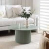 Maru Round Oak Pedestal Coffee Table, Sage Green 1 Maru Round Oak Pedestal Coffee Table, Sage Green -Garden Store BSD 138 SAGE main