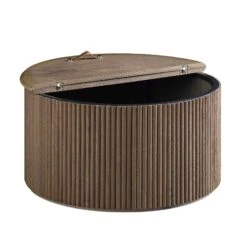 Maru Oak Round Coffee Table With Storage, Silver Oak -Garden Store BSD 140 SILK WB1