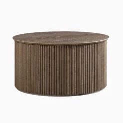Maru Oak Round Coffee Table With Storage, Silver Oak -Garden Store BSD 140 SILK WB2