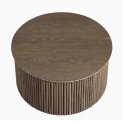 Maru Oak Round Coffee Table With Storage, Silver Oak -Garden Store BSD 140 SILK WB3