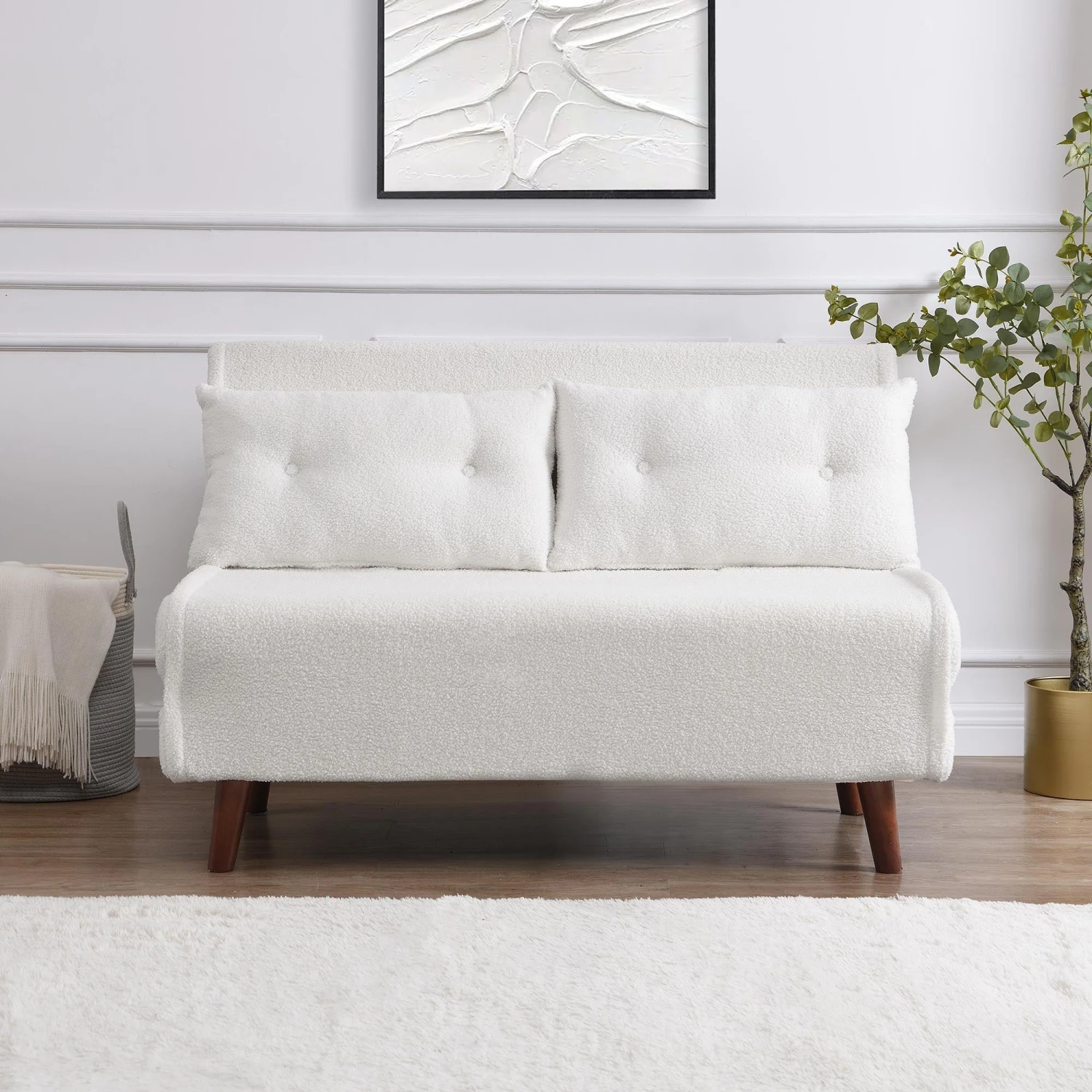 Algo Sofabed With Cushions In Beige Teddy Fabric 2 Seater 4 Algo Sofabed With Cushions In Beige Teddy Fabric 2 Seater - Image 2