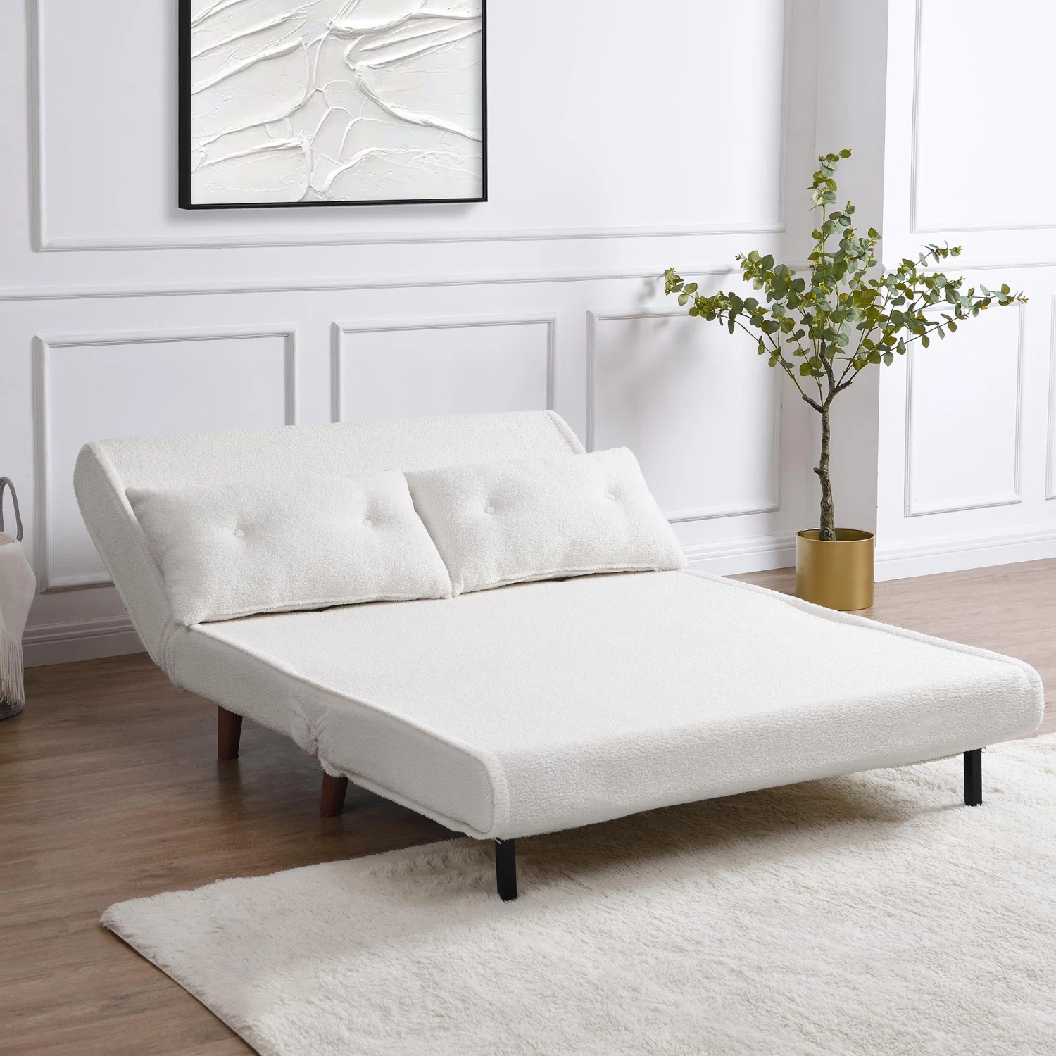 Algo Sofabed With Cushions In Beige Teddy Fabric 2 Seater 6 Algo Sofabed With Cushions In Beige Teddy Fabric 2 Seater - Image 4