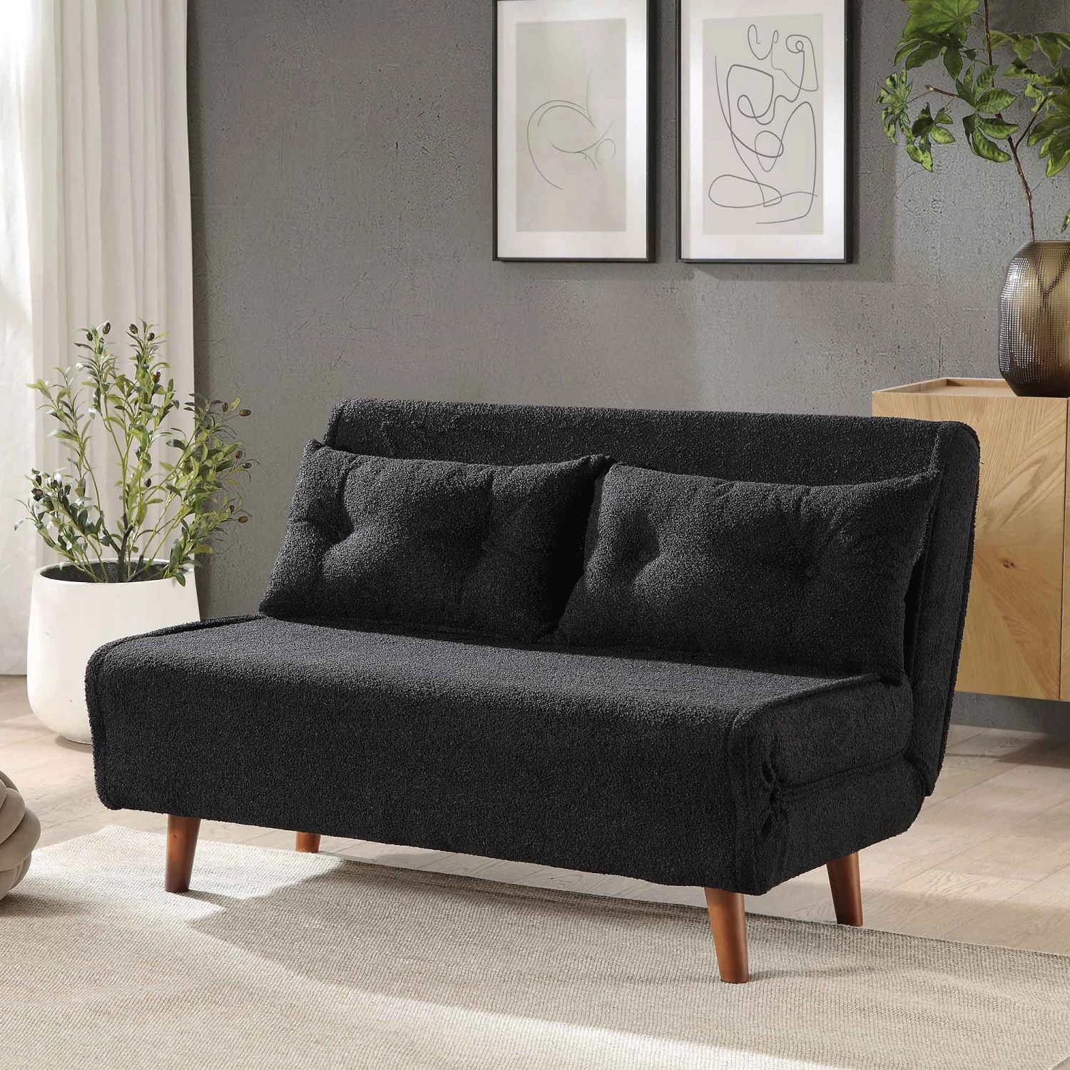 Algo Sofabed With Cushions In Charcoal Teddy Fabric 2 Seater 3 Algo Sofabed With Cushions In Charcoal Teddy Fabric 2 Seater
