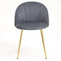 Milverton Pair Of 2 Velvet Dining Chairs With Golden Chrome Legs (Grey) -Garden Store DCH 2113 GREY VEL 2P 3