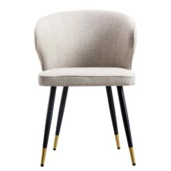 Langham Set Of 2 Oatmeal Woven Fabric Carver Dining Chairs With Fluted Back -Garden Store DCH 2143 TAUPE WOV 2P WB3