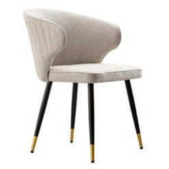 Langham Set Of 2 Oatmeal Woven Fabric Carver Dining Chairs With Fluted Back -Garden Store DCH 2143 TAUPE WOV 2P WB4