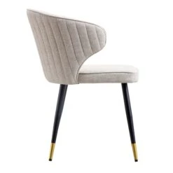 Langham Set Of 2 Oatmeal Woven Fabric Carver Dining Chairs With Fluted Back -Garden Store DCH 2143 TAUPE WOV 2P WB5