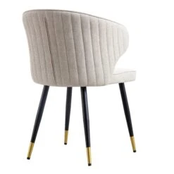 Langham Set Of 2 Oatmeal Woven Fabric Carver Dining Chairs With Fluted Back -Garden Store DCH 2143 TAUPE WOV 2P WB6