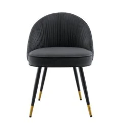 Miyae Set Of 2 Pleated Charcoal Velvet Upholstered Dining Chairs -Garden Store DCH 2144 CHARCOAL VEL 2P WB2