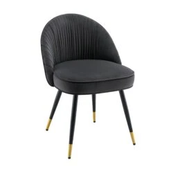 Miyae Set Of 2 Pleated Charcoal Velvet Upholstered Dining Chairs -Garden Store DCH 2144 CHARCOAL VEL 2P WB3