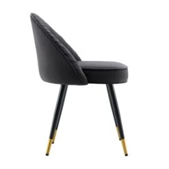 Miyae Set Of 2 Pleated Charcoal Velvet Upholstered Dining Chairs -Garden Store DCH 2144 CHARCOAL VEL 2P WB5